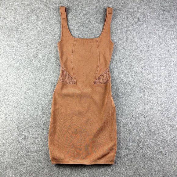 Zara Knit Dress Womens Small Mesh Insert Body Con Mini City Modern Neutral - Picture 1 of 16